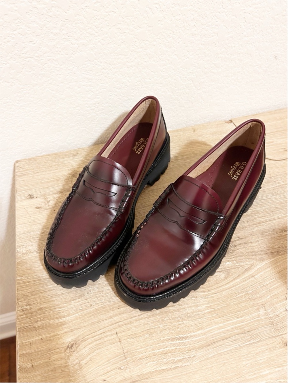 New G.H.Bass Grace Super Lug Loafers Anthropologie Wine - Picture 3 of 6